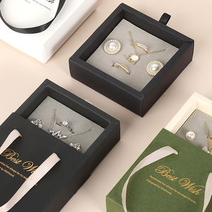 Custom Logo Printed <b>Small</b> Paper Cardboard Ring <b>Drawer</b> Jewelry Packaging Box with Matching Gift Bag and Handbag - Product Image 3