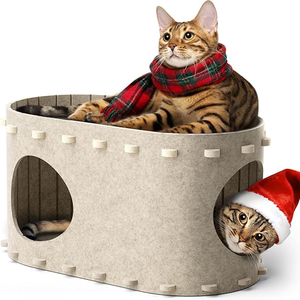 Filz-Katzenhöhle Bett Indoor-Tierhaus Maßgefertigte Katzenhöhle für Katzen mit Tiermuster Kratz- und Versteckmöglichkeiten Geschlossen - Product Image 1