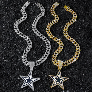 Voll-Diamant Blauer Stern Anhänger Sportteam Halskette Hip-Hop 13mm Kubanische Kette Herren Halskette Schmuck Geschenk Personalisierter Anhänger - Product Image 6