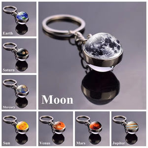 Porte-clés <span class=keywords><strong>de</strong></span> voiture à prix d'usine, pendentif boule <span class=keywords><strong>de</strong></span> verre double face, système solaire étoilé, Terre, Lune, univers, planètes - Product Image 2