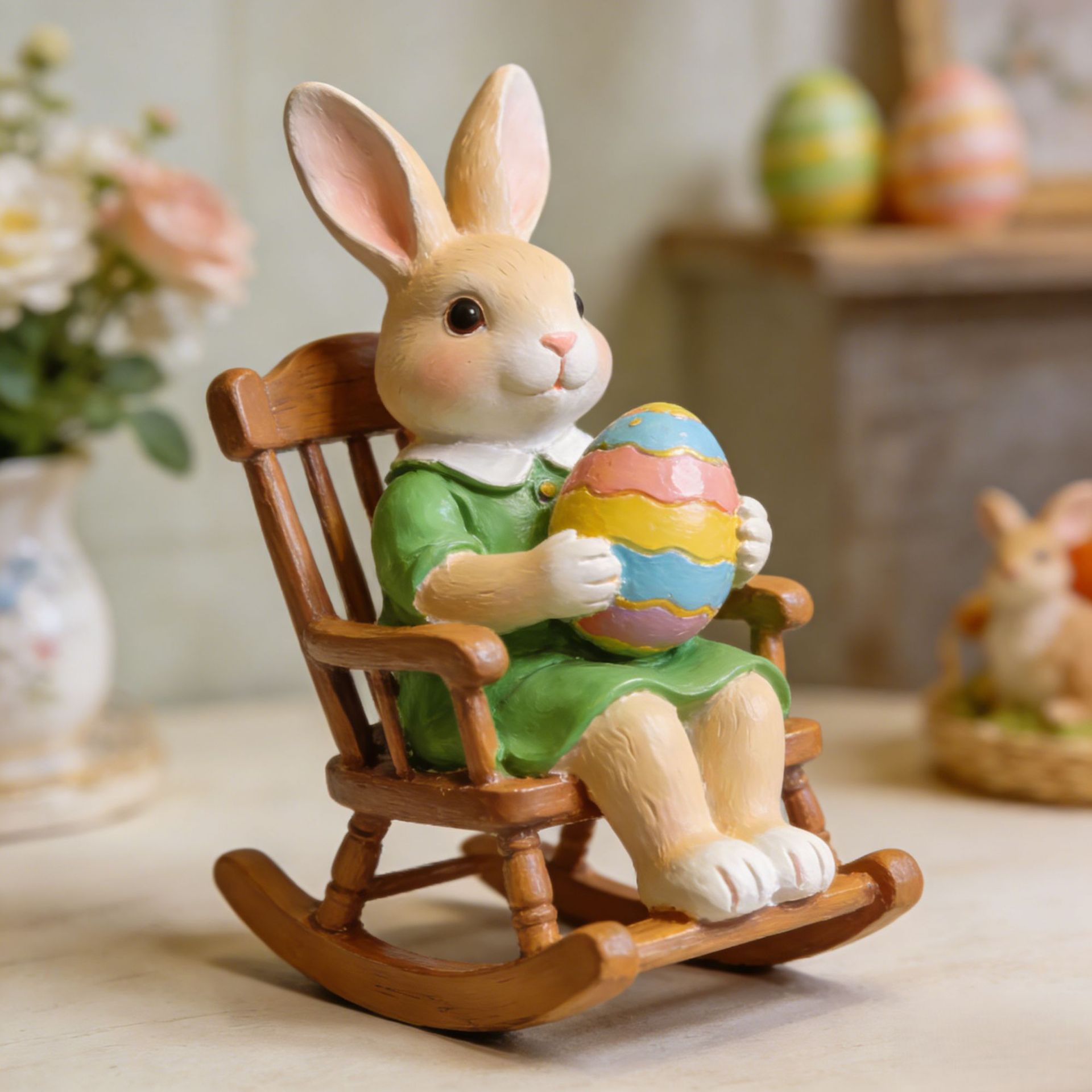 Panier à œufs câlin lapin tablier vert (15*15cm)