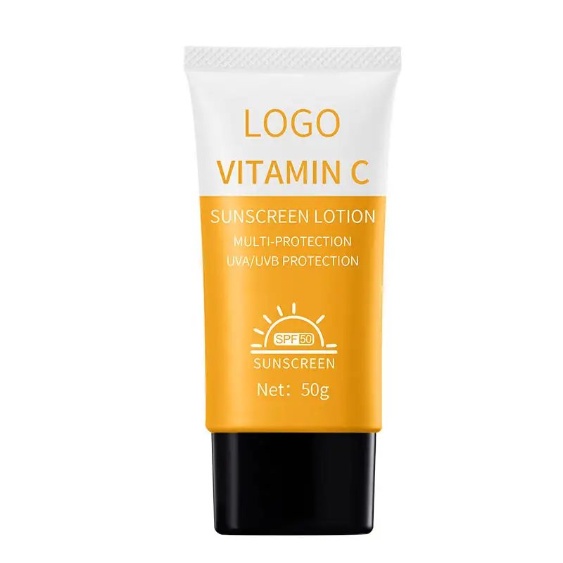 Oem/Odm Korean Spf 50 Organische Gezichts Whitening Uv Sunblock Cream Vitamine C Zonnebrandcrème Met Hoge Zonbeschermingsfactor