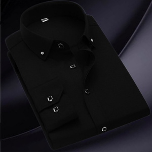 Camicia da uomo nuova moda primavera in popeline senza ferro Business Casual a maniche lunghe con collo comodo elasticizzato e a contrasto - Product Image 2