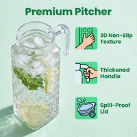 Jarra de Agua Ecológica de 1.6L, Irrompible, Tipo Tetera de Plástico Transparente con Aspecto de Vidrio, para Fiestas en Casa