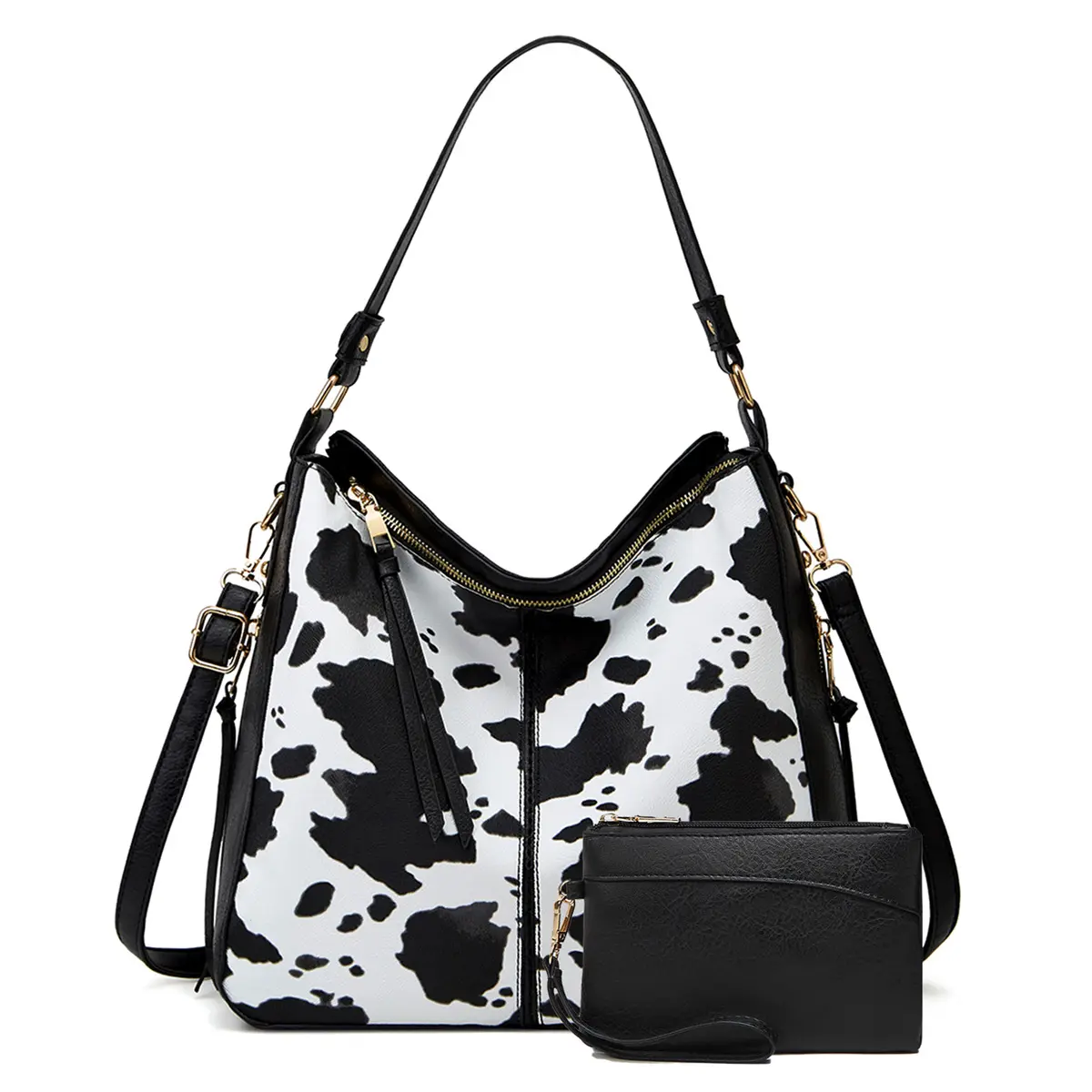 Yeni kadın çanta büyük tasarımcı leopar inek baskı bayanlar kadınlar için Hobo çanta Faux deri 2023 çanta