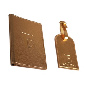 <strong>Personalised</strong> Gold Leather <strong>Passport</strong> <strong>Cover</strong> and Luggage Tag Sets - Product Image 2