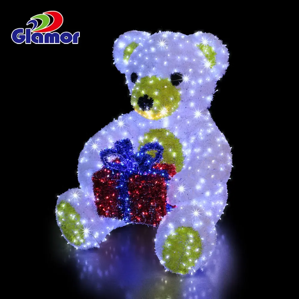 3d หมี Motif แสงตกแต่งคริสต์มาสกลางแจ้งนำแสงประติมากรรม IP65 2D วันหยุดกันน้ำ