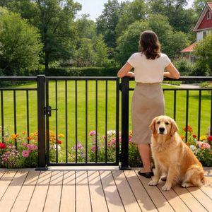 Kit <span class=keywords><strong>de</strong></span> portail <span class=keywords><strong>de</strong></span> terrasse extérieur, 32 po <span class=keywords><strong>de</strong></span> hauteur x 48 po <span class=keywords><strong>de</strong></span> largeur, kit <span class=keywords><strong>de</strong></span> portail en aluminium robuste avec charnières à fermeture automatique et loquet - Product Image 5