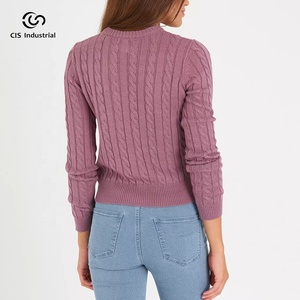 Suéter Básico de Lana de Alta Calidad para <span class=keywords><strong>Mujer</strong></span>, Cuello Redondo, Tejido Trenzado, Estilo Casual Urbano, con Logotipo Frontal, para Otoño e Invierno - Product Image 3