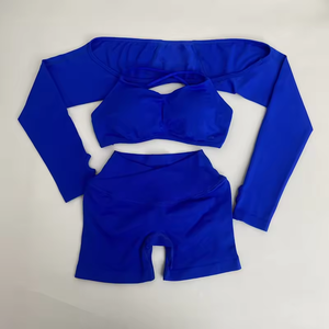 OEM Seamless V Cut Waist Scrunch Butt Biker Shorts Suit <b>Women</b> Sports Bra Arm Sleeves Tight Running Fitness Yoga <b>Leggings</b> Set - Product Image 2