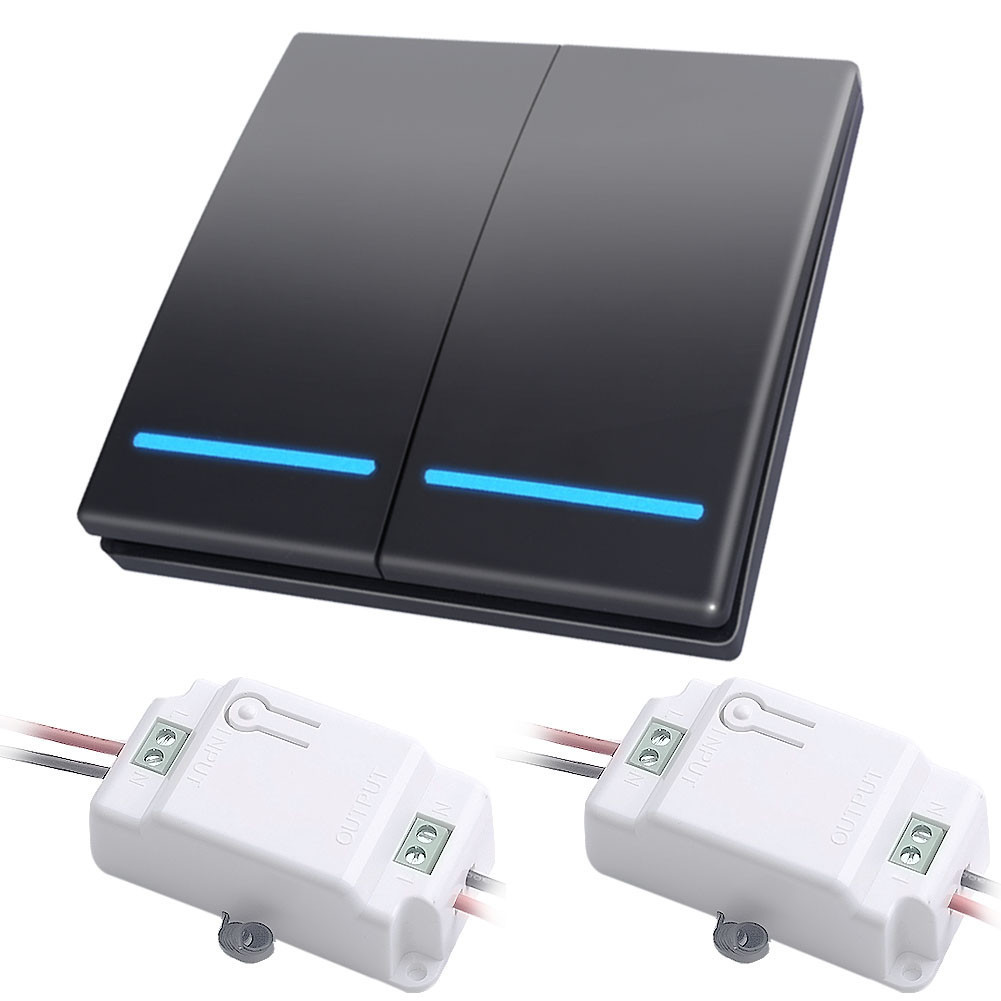2 Gang 433MHz Smart Push Light Switch Wireless RF Remote Control 110V 220V Receiver Button Panel Wall Ceiling Lamp