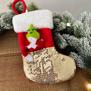맞춤형 크리에이티브 디자인 크리스마스 양말 재고 녹색 모피 괴물 크리스마스 양말 새로운 펜던트 장식 어린이 선물