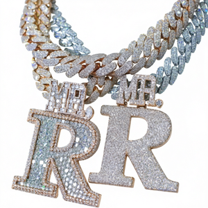 จี้รูปตัวอักษร Mr. R ประดับโมอิสซาไนต์ ทอง 18K ชุบทอง สไตล์ฮิปฮอป สำหรับผู้ชาย - Product Image 2