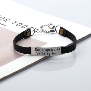 Pulsera de Cuero con Grabado de Acero Inoxidable 'No Me Disculpo por Ser Yo', Joyería de Regalo, Banda Negra, Estilo Vintage - Product Image 2