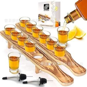 Wooden Shot <b>Glass</b> <b>Rack</b> With Handle 15 <b>Glasses</b> Cocktail Serving Tray For Restaurant Use - Product Image 1