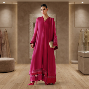 Chal de Chifón de Lujo Color Rosa Fucsia con Diseño Floral - Estola Étnica Ligera y Larga para Mujer, Ideal para Otoño - Product Image 3
