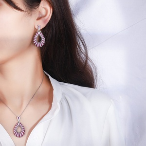 Fashion Eco-friendly Brass 10*12/6*6mm Red Zircon Teardrop Shape Necklace and Ear Ring <b>Set</b> Water Drop Jewelry <b>Set</b> for Women's - Product Image 6