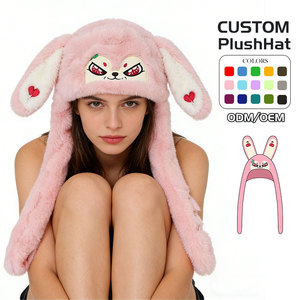 Chapeau d'animal lapin avec oreilles mobiles, chapeau en peluche qui saute et qui se relève, chapeau en peluche long, chaud, doux et confortable pour femmes - Product Image 1