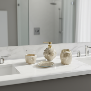 Juego de Accesorios de Cerámica para Baño, Diseño Contemporáneo en Latón Electrochapado, Fácil de Limpiar - Product Image 2