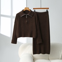 Ensemble robe pull col roulé minimaliste pour femme en polaire épaisse et douce avec fermeture éclair et grand revers, manches longues, collection automne-hiver Kof