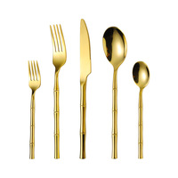 Ensemble de couverts en acier inoxydable 304 avec manche en bambou, couteau, fourchette, cuillère, fourchette à dessert, cuillère à café pour mariage, hôtel, maison, vaisselle de table