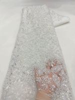 NI.AI Nouvelle Arrivée Tissu en Dentelle Florale 3D Super Lourde de Luxe avec Perles et Paillettes, Tulle et Maille pour Robe de Mariée