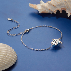 Bracelet en chaîne plaqué argent avec pendentif tortue en cristal bleu, design animal mignon unisexe, bijoux cadeau - Product Image 3