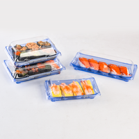 Conteneur à sushi rectangulaire jetable en plastique bleu, emballage à emporter pour sushi japonais avec couvercles transparents, vente chaude