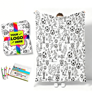 Couverture à colorier pour enfants XMW DIY Ocean Animal, couverture en polaire lavable à personnaliser avec des marqueurs textiles, cadeau artistique éducatif - Product Image 2