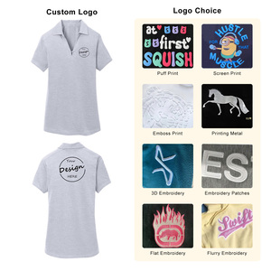 T-shirt de <span class=keywords><strong>golf</strong></span> OEM personnalisé en gros pour femme, col en V, décontracté, à manches courtes, en jersey tricoté respirant, couleur unie, polyester et élasthanne - Product Image 3