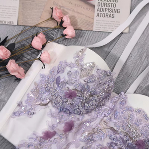 Débardeurs courts en dentelle pour femmes en gros Sexy Fashion White Beaded Bustier Solid Pattern - Product Image 4