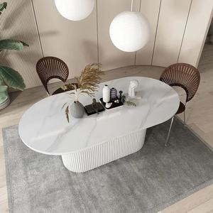 Juego de mesa de comedor ovalada moderna de lujo ligero, muebles de cocina y oficina de madera maciza blanca de 6 asientos con sillas Nórdicas - Product Image 4