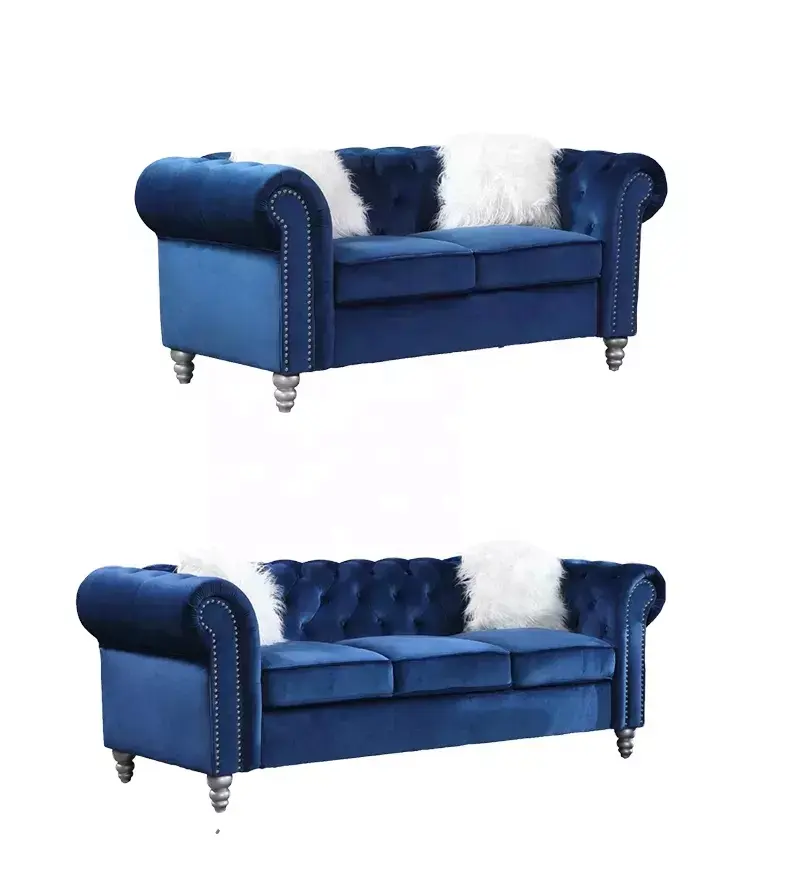 Stoff Sofa Möbel für drei Personen Wohnzimmer Sofas Chesterfield Velvet Sofa