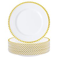 Assiettes de présentation rondes de 13 pouces, argentées, transparentes, à perles, pour mariage