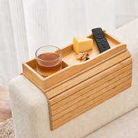 Plateau de canapé moderne en bambou OEM, pliable et portable, organisateur d'accoudoir pour tasses à café, téléphones portables et télécommandes