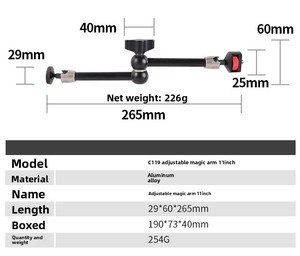 Lengan Ajaib Kepala Bola Panorama 360 Derajat 7/11 Inci dengan Sekrup Ganda 1/4, Dudukan Kamera Artikulasi untuk Kamera DSLR, Monitor, Lampu LED, dan Ponsel - Product Image 5