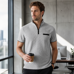 Jiaer Hot Sale Custom Logo Polyester Waffle Breathable Summer Vacation Golf <strong>Sports</strong> Casual Short Sleeve Zipper <strong>Polo</strong> Shirt for Men - Product Image 3