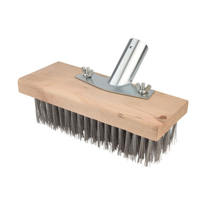 Cleaning <b>Brush</b> Stainless Steel Wire Long Handle Outdoor <b>Floor</b> Broom Tool Wooden Rod - Product Image 2