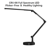 Lampe de bureau LED à base métallique, contemporaine, pliable, double source lumineuse, 95 CRI, à intensité tactile, écologique, protection oculaire, pour étudiants (AC)