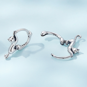 ต่างหูเงินแท้ 925 รูปแมวน่ารัก แฟชั่นต่างหูแบบห่วงสำหรับผู้หญิง - Product Image 3