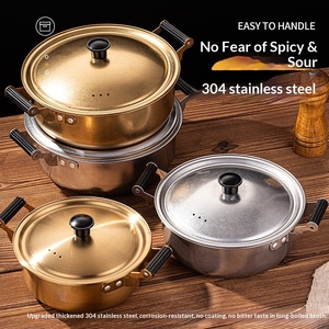 Pot à nouilles instantanées en acier inoxydable 304, durable, pour une personne, style coréen, petit pot à soupe/chaud, avec couvercle et double poignée pour ramen - Product Image 4
