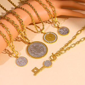Đồng Xu Mới Trang Sức Vòng Cổ Người Đàn Ông Phụ Nữ Không Thấm Nước La Bàn Sư Tử St Christophe 18K Mạ Vàng Thép Không Gỉ Đồng Xu Vòng Cổ Mặt Dây Chuyền - Product Image 2