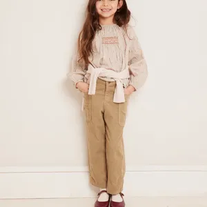 Custom Baby Girls Loose Anti Wrinkle Sweatpants Joggers Long Corduroy Pants For Girls With Pocket