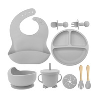 Ensemble de vaisselle portable en silicone de qualité alimentaire pour bébé |   Bavoir antidérapant pour bol, tasse d'apprentissage réutilisable, non toxique, écologique, compatible lave-vaisselle