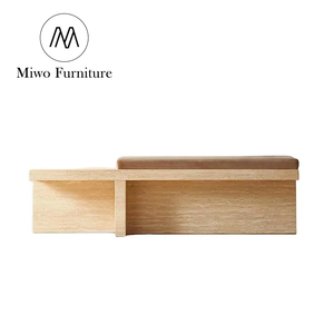 Muebles modernos, taburete de extremo de cama de mármol Natural, Banco tapizado Interior <span class=keywords><strong>para</strong></span> sala de estar, silla, Banco de travertino con cojín de terciopelo - Product Image 1