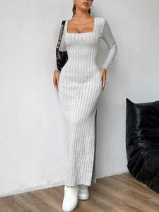 Automne sexy dos nu mince mince fente longue robe pour les femmes - Product Image 3