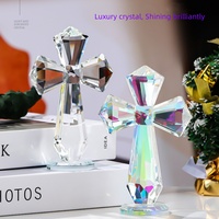 Figurines de collection en verre cristal AB faites à la main, Croix Sacrée, Thème Ange, Décoration d'intérieur, Forme Hexagonale, Croix sur pied transparente