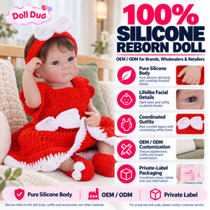 Poupée Duo personnalisée de 18 pouces, poupée reborn en silicone à corps entier, robe rouge à nœud au crochet, cadeau de Noël pour enfants - Product Image 1