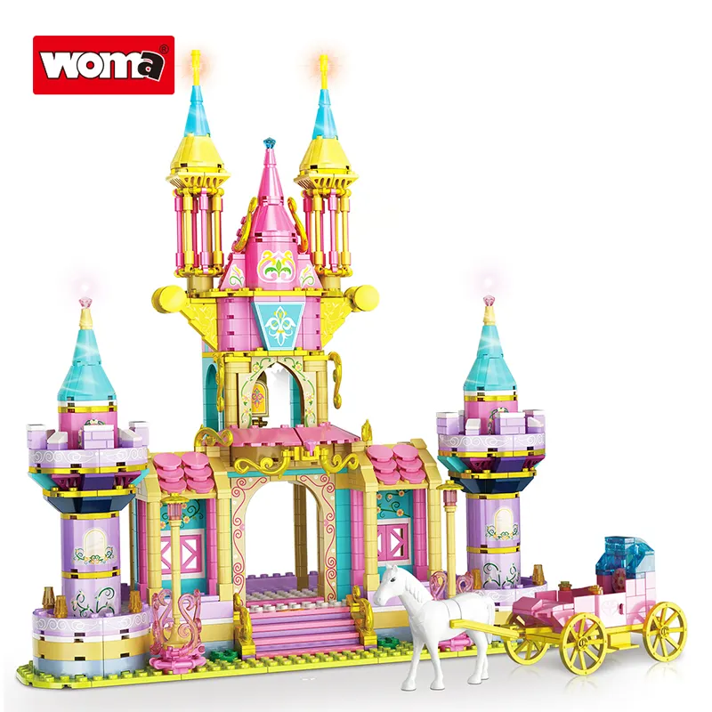 Großhandel Lieferant Kind Fantasy Prinzessin Prinz Pinker Schwäne-Schloss Waldwagen Bausteine Modell-Set Diy