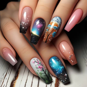 Uñas Postizas al por Mayor, 24 Piezas, Diseño de Estrella de Fantasía, Cuadradas, Cortas, Lindas, Tipo Bailarina, Ataúd, Semi Hechas a Mano, Uñas Artificiales - Product Image 2